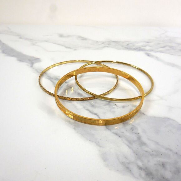 Set of 3 Gold-Tone Stackable Bracelets – Mixed Textures, Layered Set 8 1/2" - Picture 3 of 3